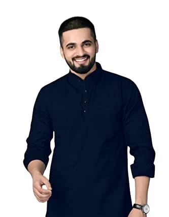 Men's Cotton Regular Short Kurta | Casual & Ethnic Wear with Long Sleeve