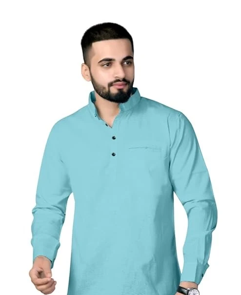 Men's Cotton Regular Short Kurta | Casual & Ethnic Wear with Long Sleeve