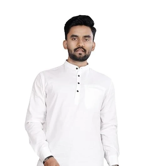 Men's Cotton Regular Short Kurta | Casual & Ethnic Wear with Long Sleeve