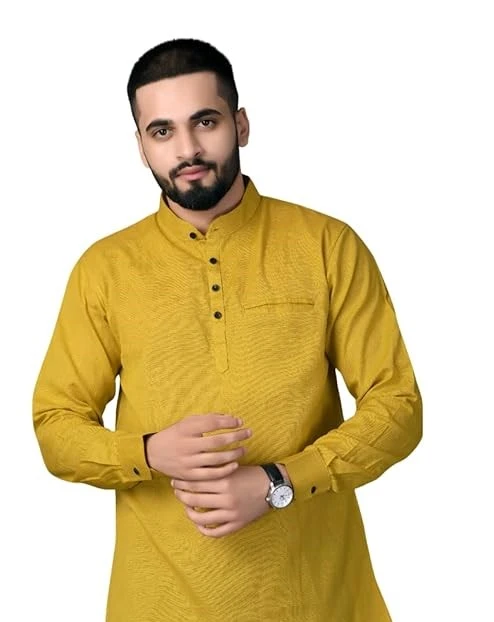 Men's Cotton Regular Short Kurta | Casual & Ethnic Wear with Long Sleeve