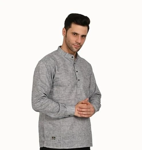 Men's Cotton Designer Short Kurta with Band Or Round Collar | Men Slim Fit Kurta Shirt