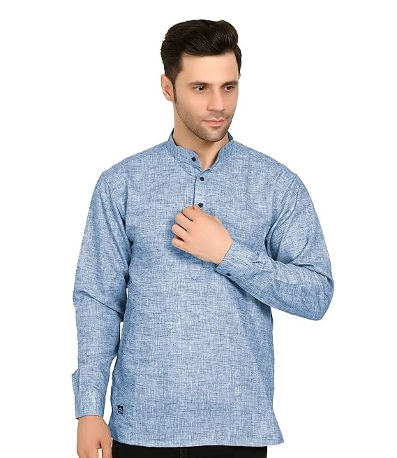 Men's Cotton Designer Short Kurta with Band Or Round Collar | Men Slim Fit Kurta Shirt