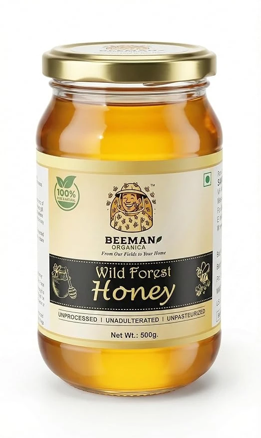 BEEMAN ORGANICA Wild Forest Honey (500 Gm) Organic Pure and Natural | Most Nutritious Jungle Honey | Ayurvedic | Unprocessed, Unadulterated, Unheated | Immunity Booster