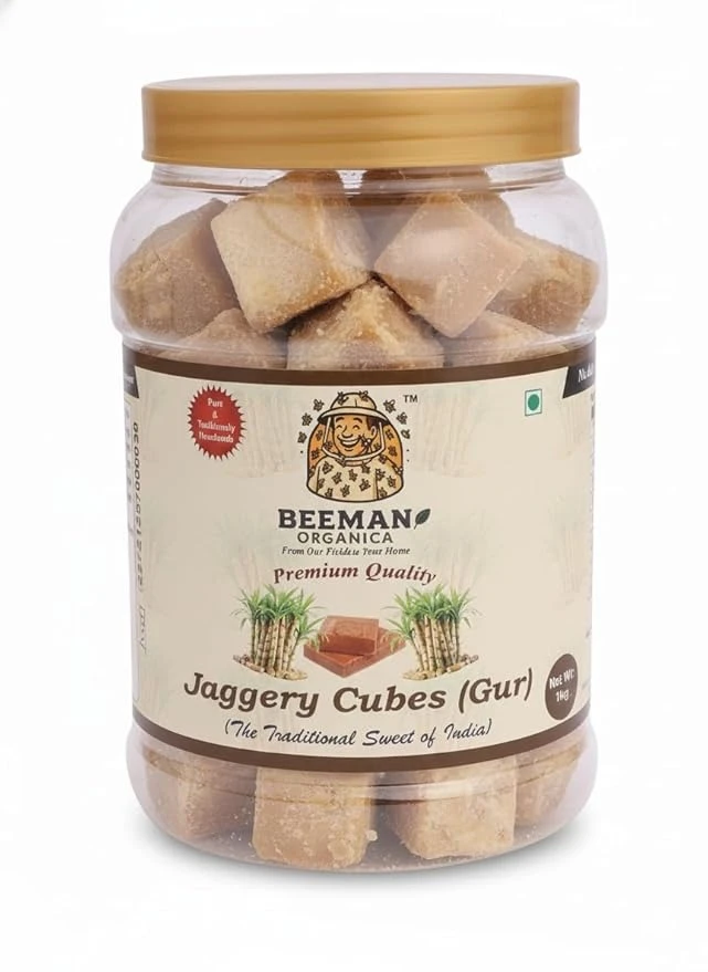 Organic Sugarcane Jaggery Chemical & Sulphur Free No Artificial Color or Preservatives Traditionally Prepared for Authentic Taste Easy-to-Use Cube Form