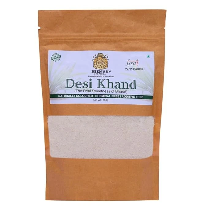 BEEMAN ORGANICA Organic Desi Khand | Natural Sugar (450 Grams) | Chemical & Pesticides Free | Unrefined Raw Sugar | Nutrients Rich