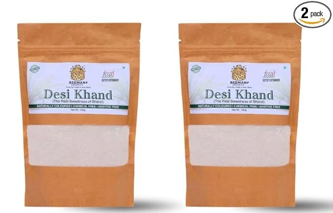 BEEMAN ORGANICA Organic Desi Khand (450 Grams - Pack of 2) | Suphur Free | Chemical Free | No Colours added | NO Preservatives | Rich In Nutrients