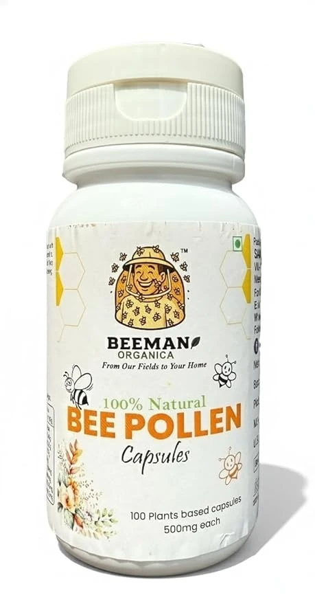 Bee Pollen Capsules |500mg |100 Capsules | Organic Protein | Natural Plant Based Protein Supplement | Best Natural Protein