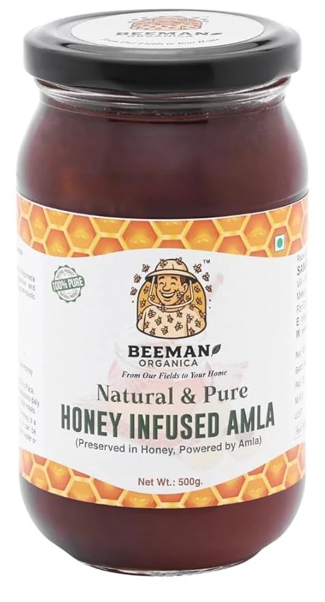 BEEMAN ORGANICA Raw Honey- NMR Tested- 500 Grams (500 grams, Honey Infused Amla)