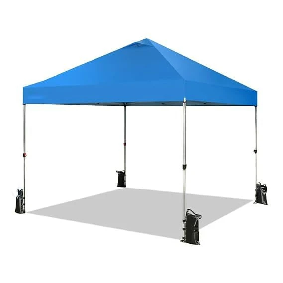 10x10 Pop-Up Gazebo/Canopy- Tent with One Push Setup | Easy Outdoor Sun Shade for Events, Parties, Camping | Gazebo with STO-N-Go Cover Bag | Silver Coated Top | Colour-Blue