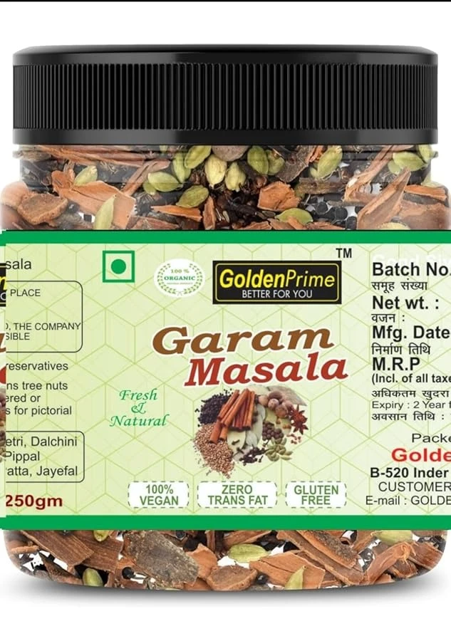 Golden Prime Better For You Pure Amritsari Garam Masala Sabut Whole-North Indian Flavour 250 Gm Combo (Pack of 1) Khada Masala, Organic No Additional Preservative Added, Anise,Bay,Cardamom,Cinnamon,Cumin,Ginger Whole Spices Blend | Sabut Garam Masala 250 