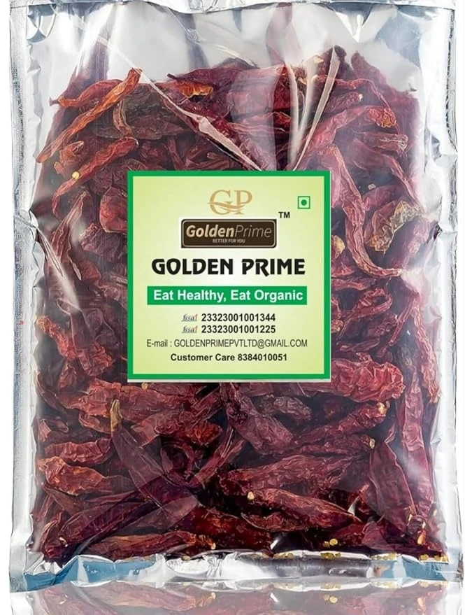 GOLDEN PRIME Chilli 300 Grams [Stemless ] [Premium Sortex Clean Guntur Sannam Chillies] [Hot Dried Red Chilli ] [Red chilli whole ] [Dry Red Chilli ]
