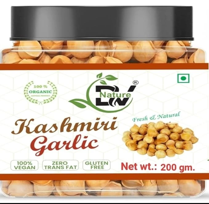 DV Nature Kashmiri Garlic (Lehsun) Natural Organic Single Clove Garlic Snow Mountain Garlic Allium Sativum Jar Pack of 200 gram