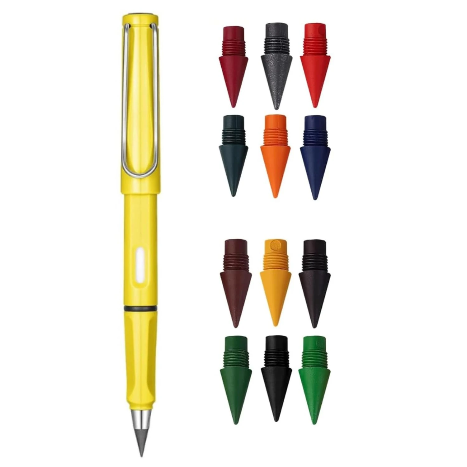 1pcs Inkless Pencil, 12pcs Color Nibs, Reusable Erasable Writing Pencil, Replaceable Nibs Magic Color Pencil for School, Office, Artist, Drawing, Sketching