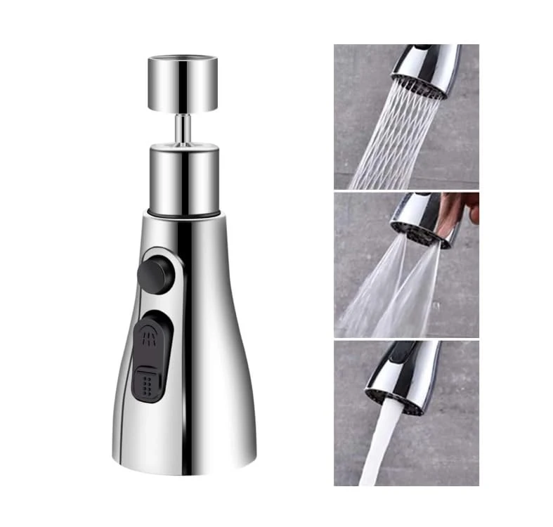 Tap Extension for Kitchen Sink, Kitchen Tap Extender, Sink Tap Extension for Kitchen, Kitchen Faucets for Sink with 3 Spray Mode, 360° Rotation Flexible Water Saver Nozzle | (Stainless Steel)