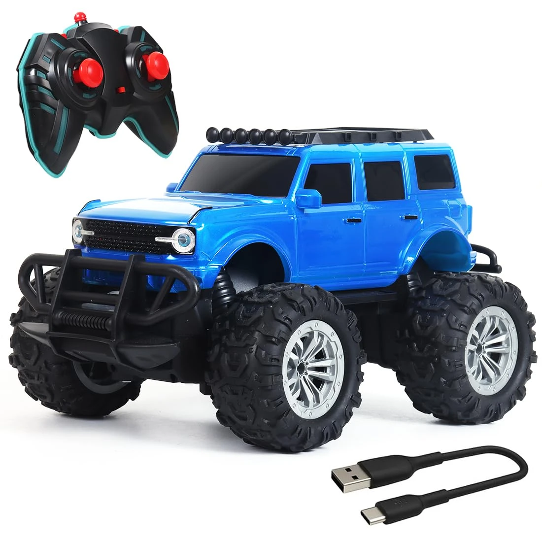 Rechargeable Remote Control Car Toy for Boys | Monster Truck RC Car with 4 Headlight Modes | Lithium Battery | C-Type Charging | Remote Car for Kids Adult | Made in India - Blue