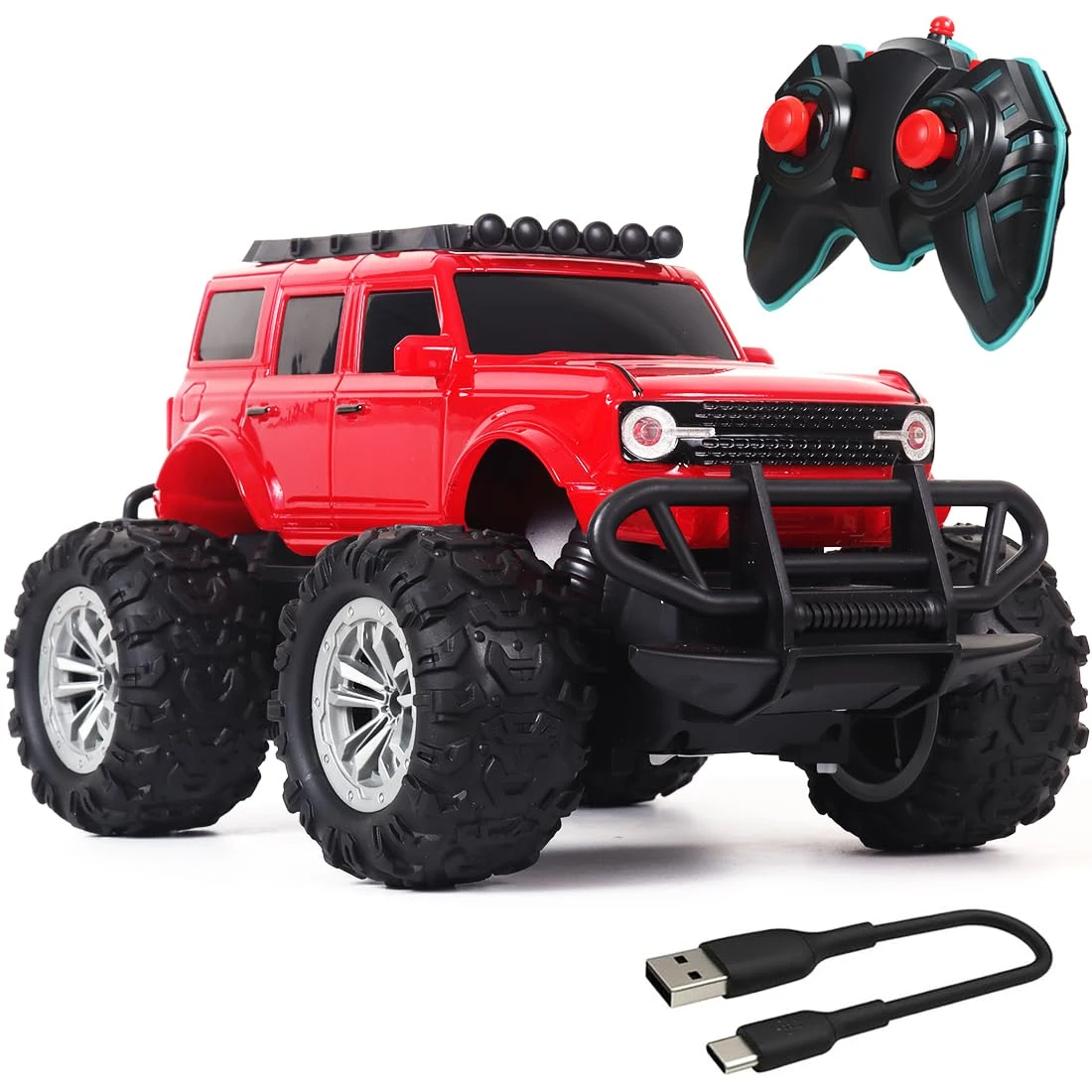 Rechargeable Remote Control Car Toy for Boys | Monster Truck RC Car with 4 Headlight Modes | Lithium Battery | C-Type Charging | Remote Car for Kids Adult | Made in India - Blue