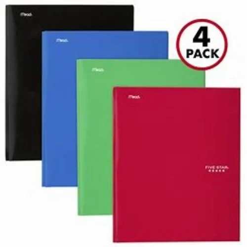 Five Star Pocket and Prong Folder, Black, Cobalt Blue, Red, Green, 4 Pack (38105)