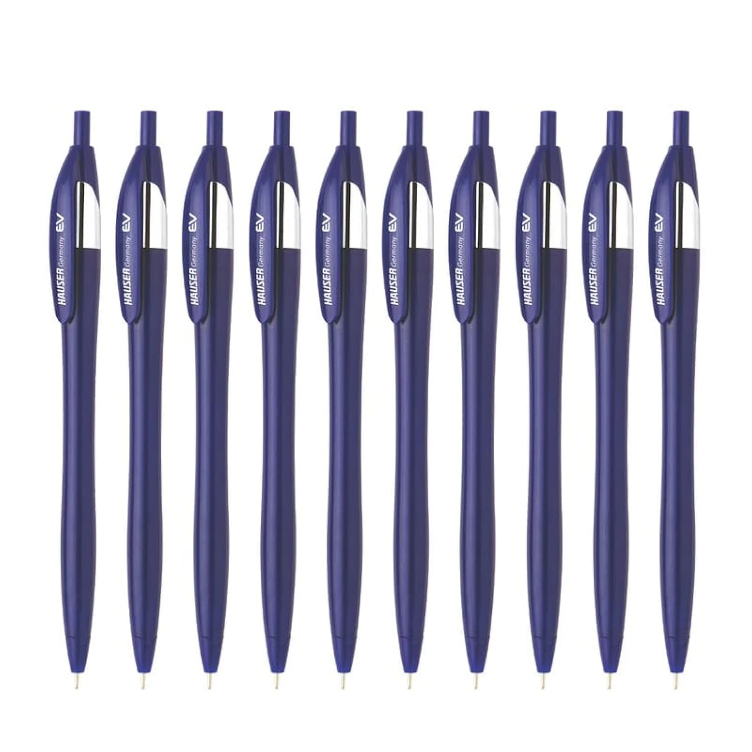 Ev Retractable Ball Pen Wallet Pack | Minimalistic Stylish Body With Pocketable Clip | Blue Ink, Pack Of 10