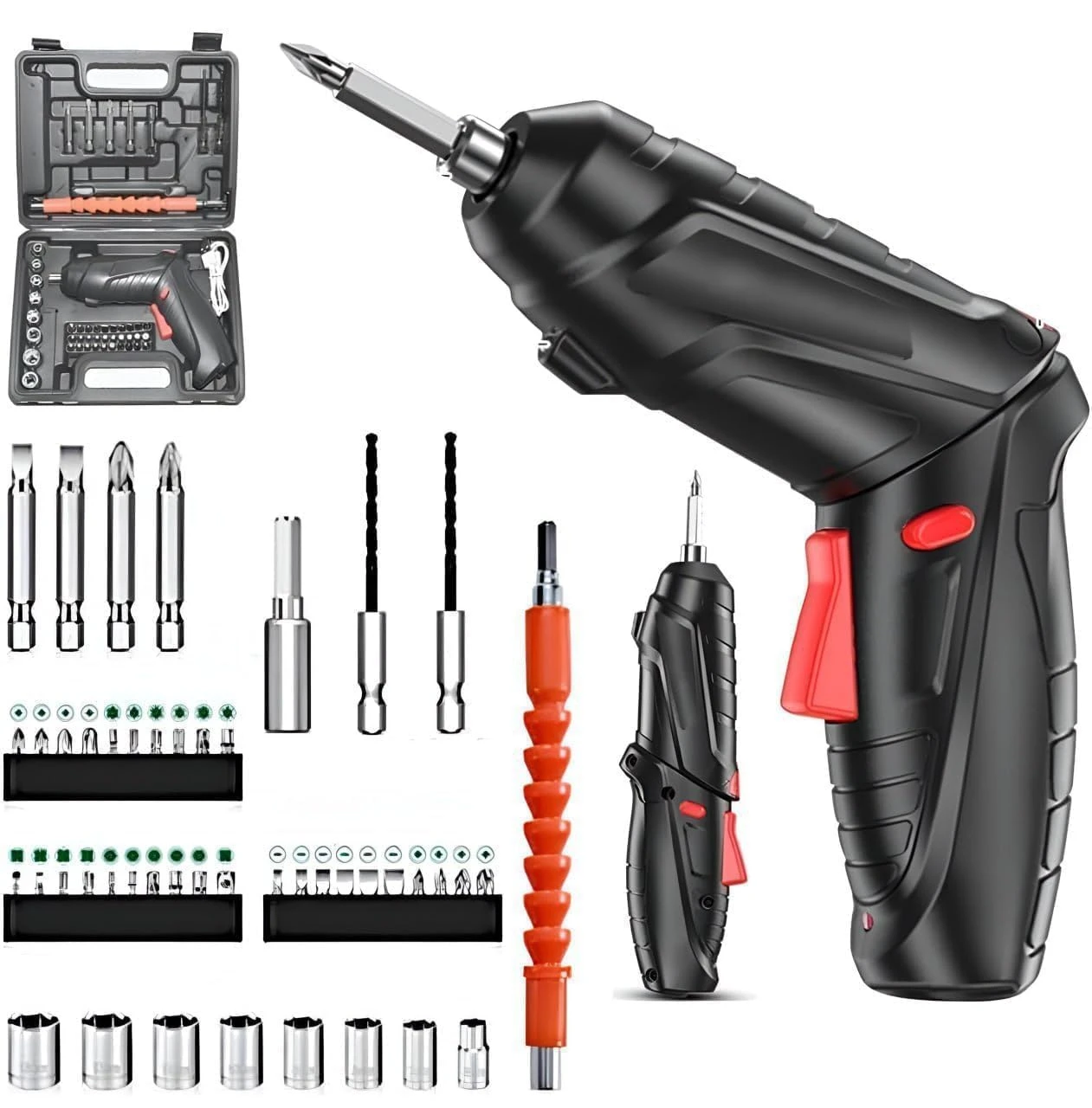 47 in 1 Cordless Electric Screwdriver Kit - Rechargeable Power Drill with 4.2V Lithium Battery, LED Light, and Multiple Bits for Home, Car, and DIY Repairs (Multicolor | Pack of 1)