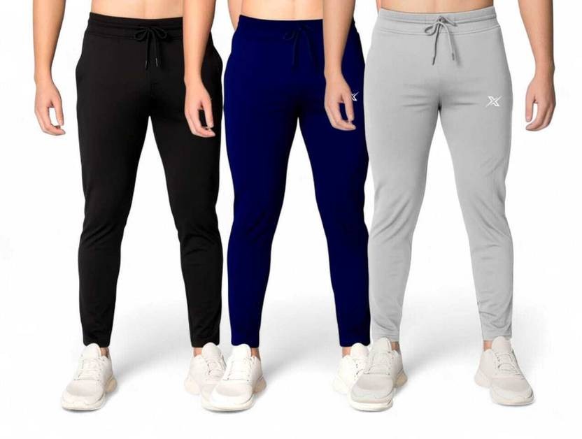 Pack of 3 Men Solid Multicolor Track Pants