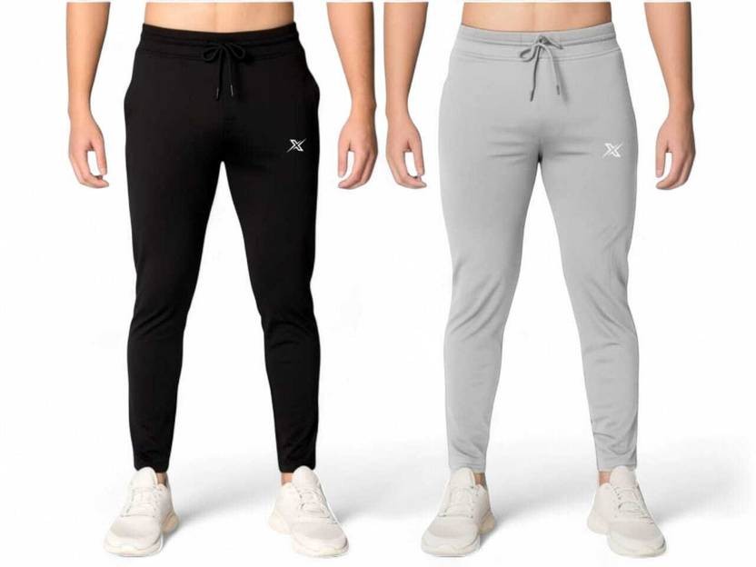 Pack of 2 Men Solid Grey, Black Track Pants