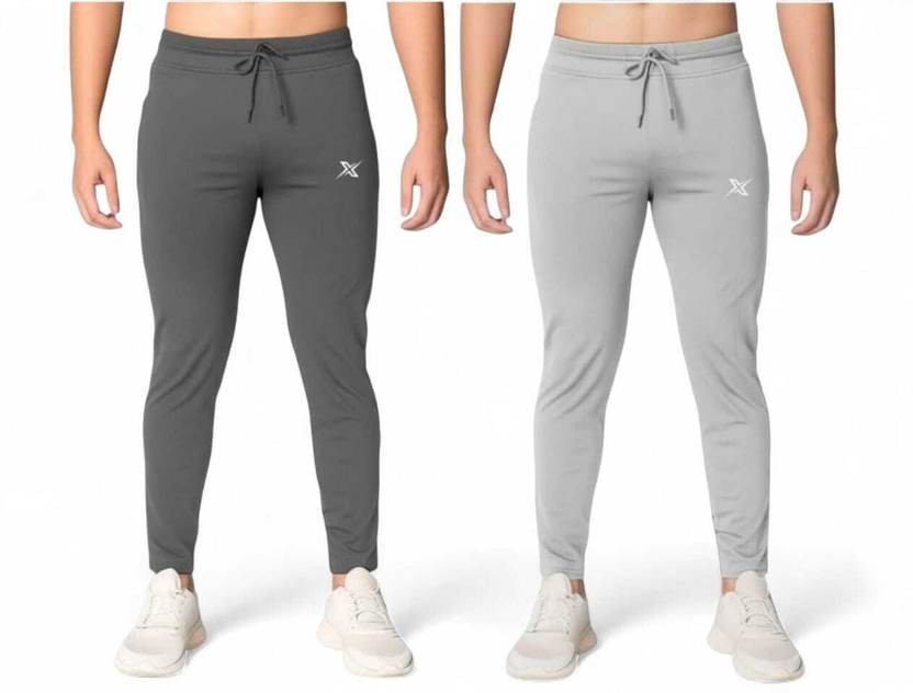 Pack of 2 Men Solid Grey Track Pants