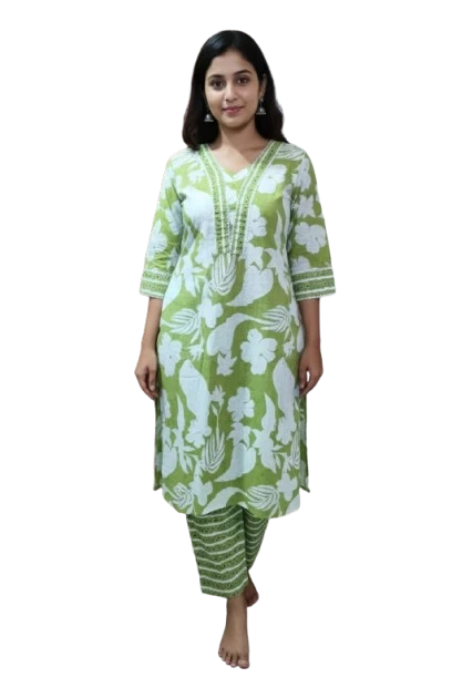 Floral Print Kurta with Striped Pants Set