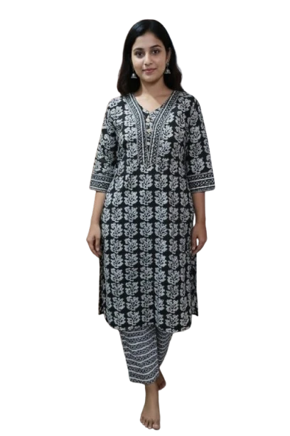 Black and White Printed Kurta Set