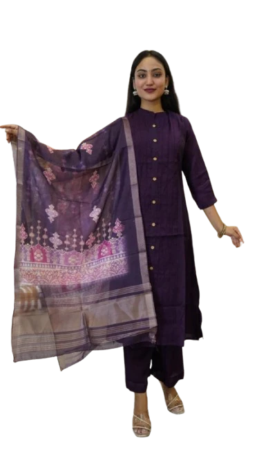 Purple Kurta Set with Printed Dupatta