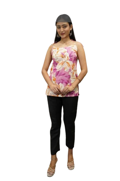 Floral Sleeveless Top with Black Pants Set