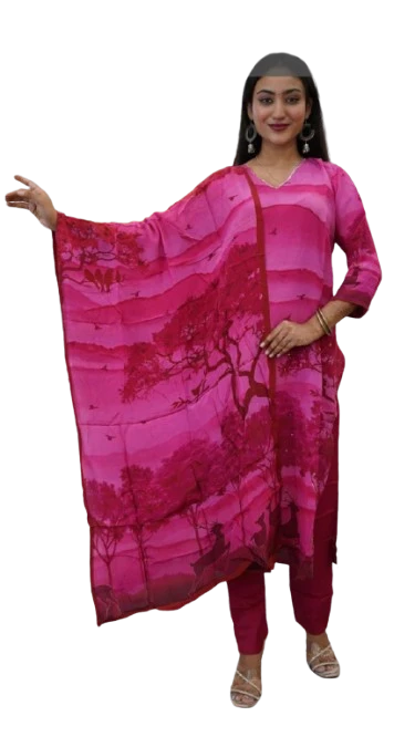 Pink Kurta Set with Printed Dupatta