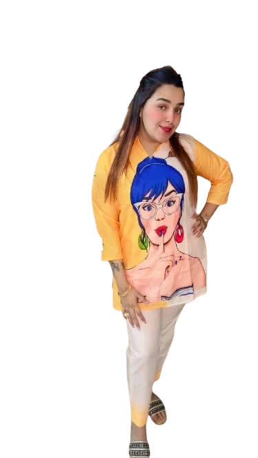 Floral Sleeve Top with White Pants Set