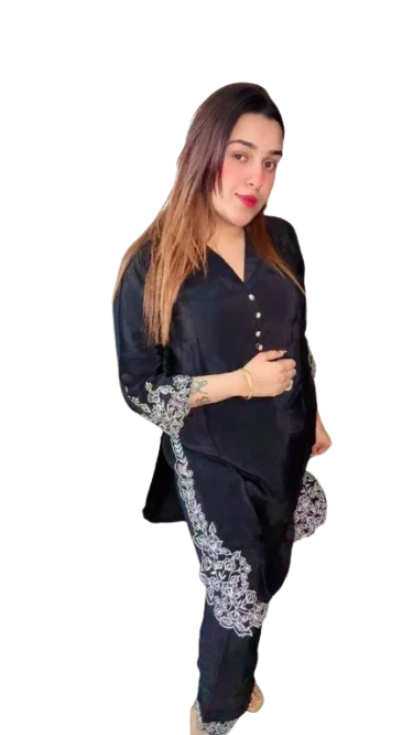 Black Floral Print Kurta with Striped Pants Set