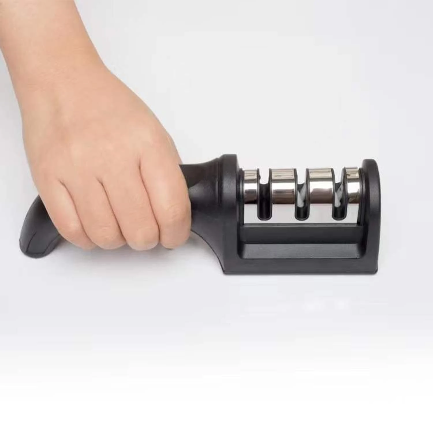 Knife Sharpener 3-Slot Quality Kitchen Accessories to Repair, Grind, Polish Blade, Professional Sharpening Tool for Knives, Easy Manual Sharpener.Cut-Resistant Glove Included, Black