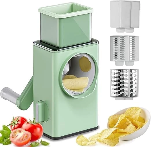 4 in 1 Round Mandoline Slicer – Vegetable Cutter, Cheese Grater & Multi-Blade Shredder (Multicolor)
