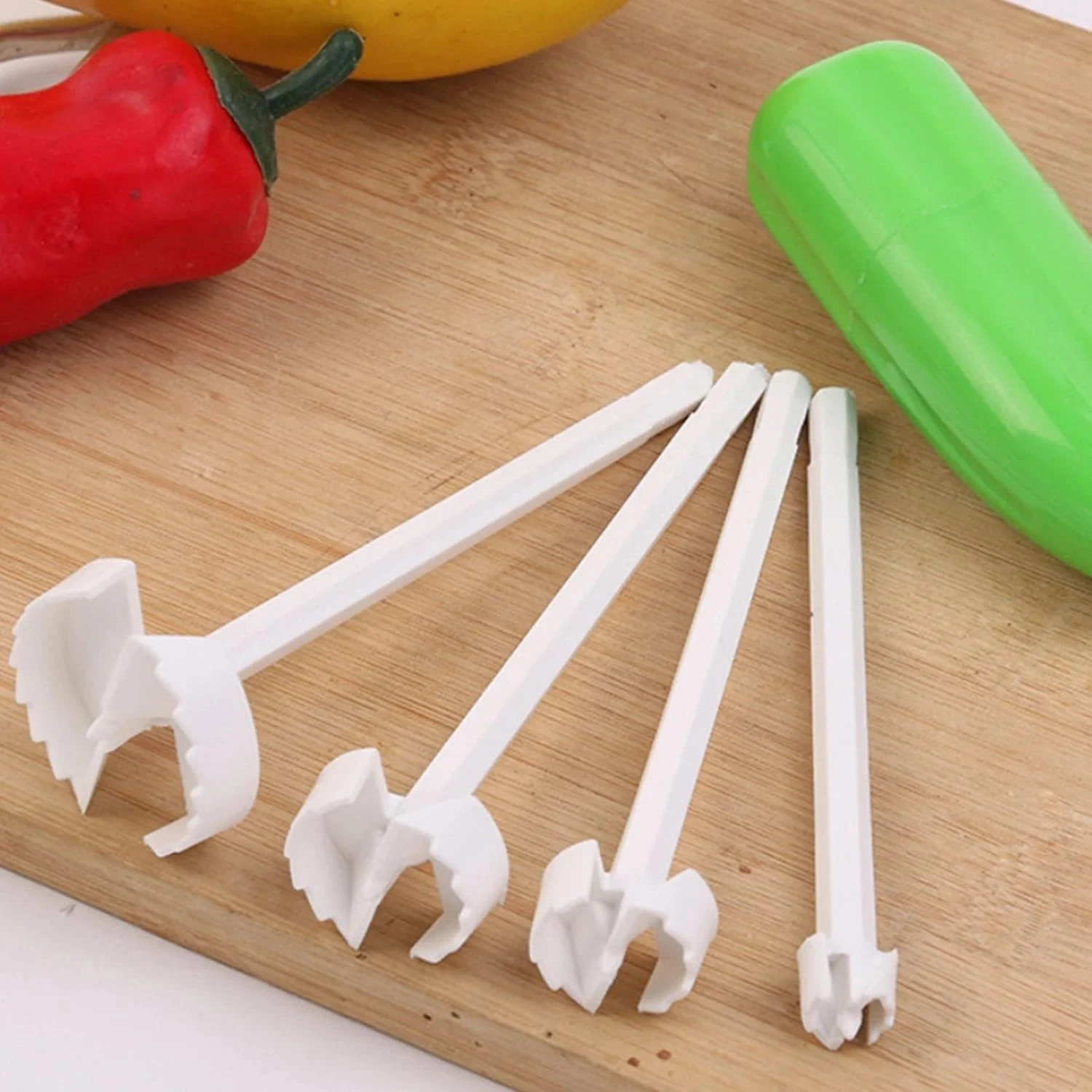 Vegetable Spiralizer Digging for Stuffed Vegetables,Vegetable Drill,Kitchen Tool & Gadget for Cooking, Manual Vegetable Slicer, Dishwasher Safe, White/Green Spiral Cutter Device Corer Set of 4 Pcs