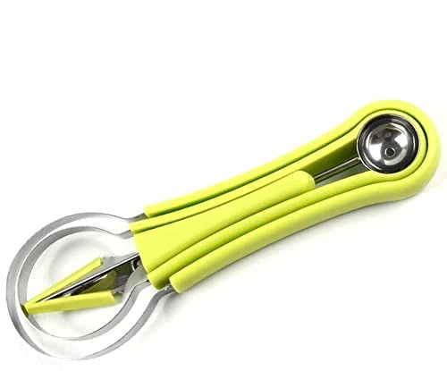 4 in 1 Stainless Steel Melon Baller Seed Remover, Sorbet Dessert Ball Spoon, Fruit Digging Spoon, Double Sided Fruit Scooper, Watermelon Baller Scoop(Green)