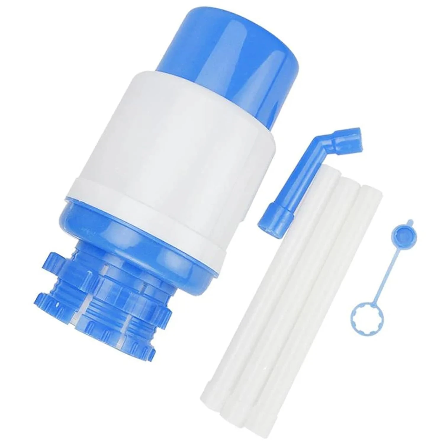 Manual Water Bottle Pump Drinking Water Pump Portable Manual Hand Press Dispenser Water Pump for Universal 2-5 Gallon Bottle Coolers (Blue/White)