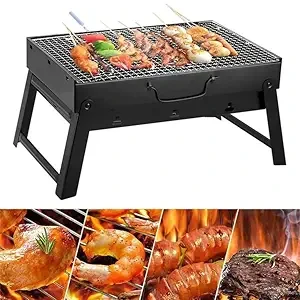 Portable Folding Barbeque Charcoal BBQ Grill Oven Charcoal BBQ Grill Oven Set For Kitchen Home Garden Traveling Cooking - Both for Outdoor & Indoor (1Pcs) (Black)