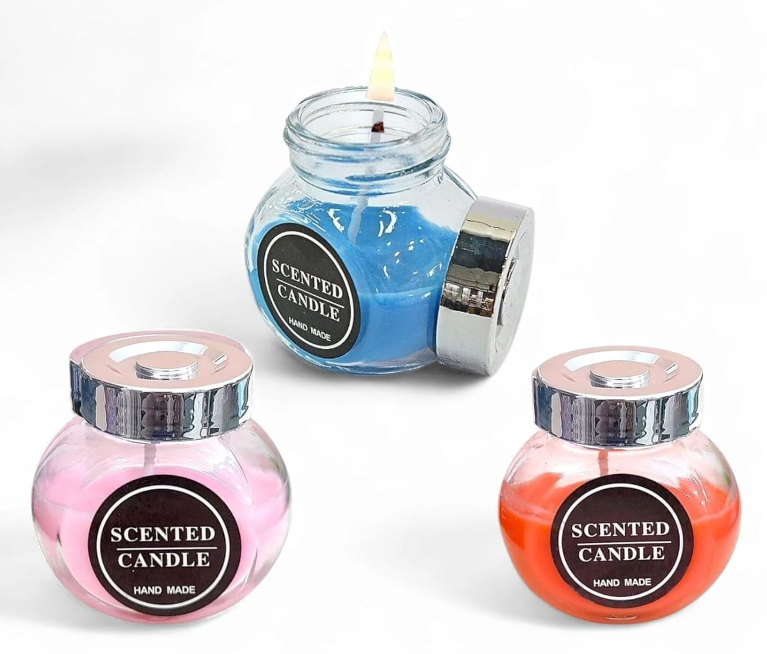 Aromatherapy Scented Candle, Handmade Natural Wax & Lead Free Wick, Smokeless & Non-Toxic Candles, Corporate Gifts for Employees, Diwali Gift Set (3 Pcs)