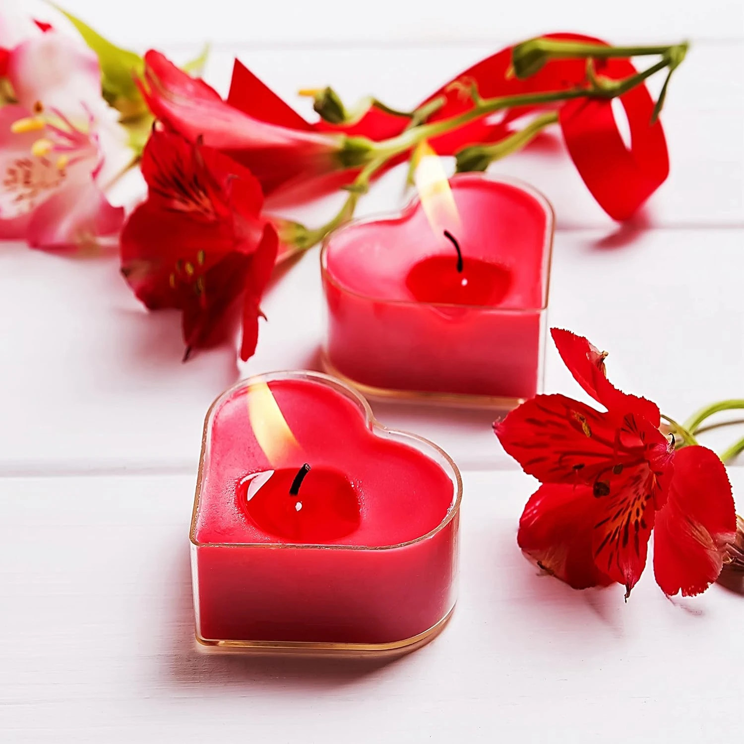 Romantic Tea Light Candles, Soy Wax, Scented, 5-6 Hours Burn time, Decoration Item for Home, Valentine Candles, Heart Shape Tea Light Candles | Set of 10 (Red)