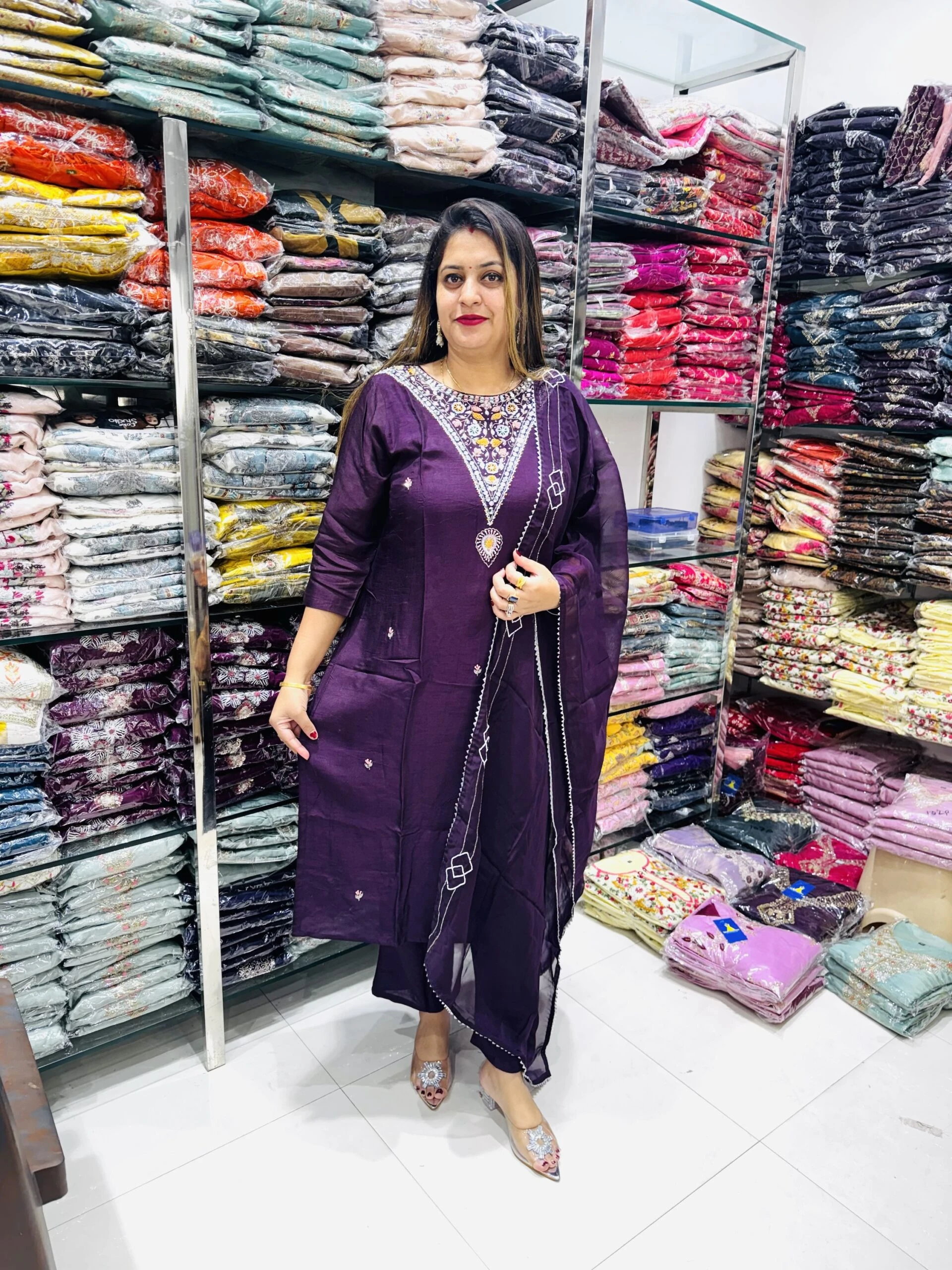 Women's Embroidered Salwar Suit Set with Dupatta Size Medium color Dark Purple