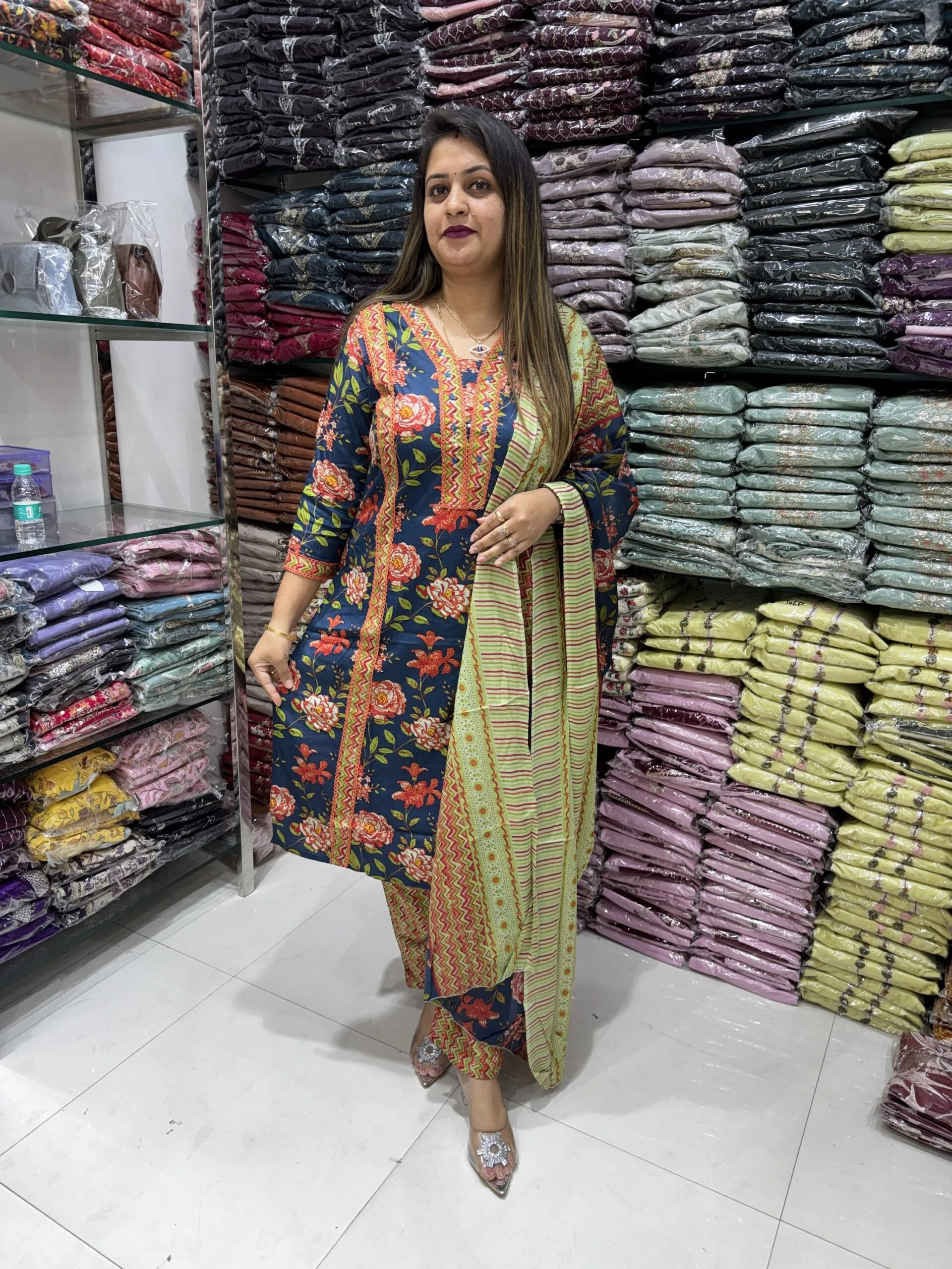 Women's Embroidered Printed Salwar Suit Set with Dupatta Size Medium color Multicolor