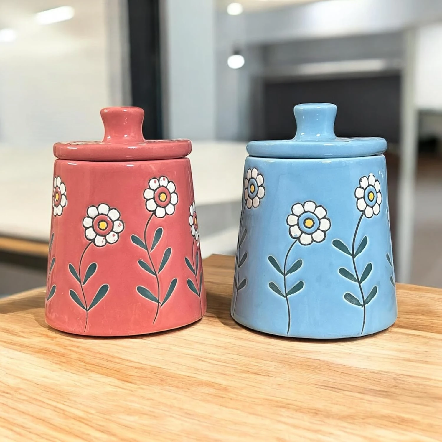 Ceramic Floral Pattern Storage Jars Set