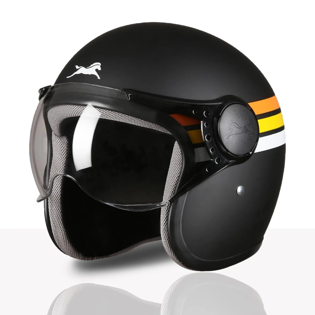 Half Face Helmet for Riders | ISI & DOT Certified | Premium Protection for Men & Women | Comfortable, Durable & Lightweight Design with Visor Size Medium Color Black