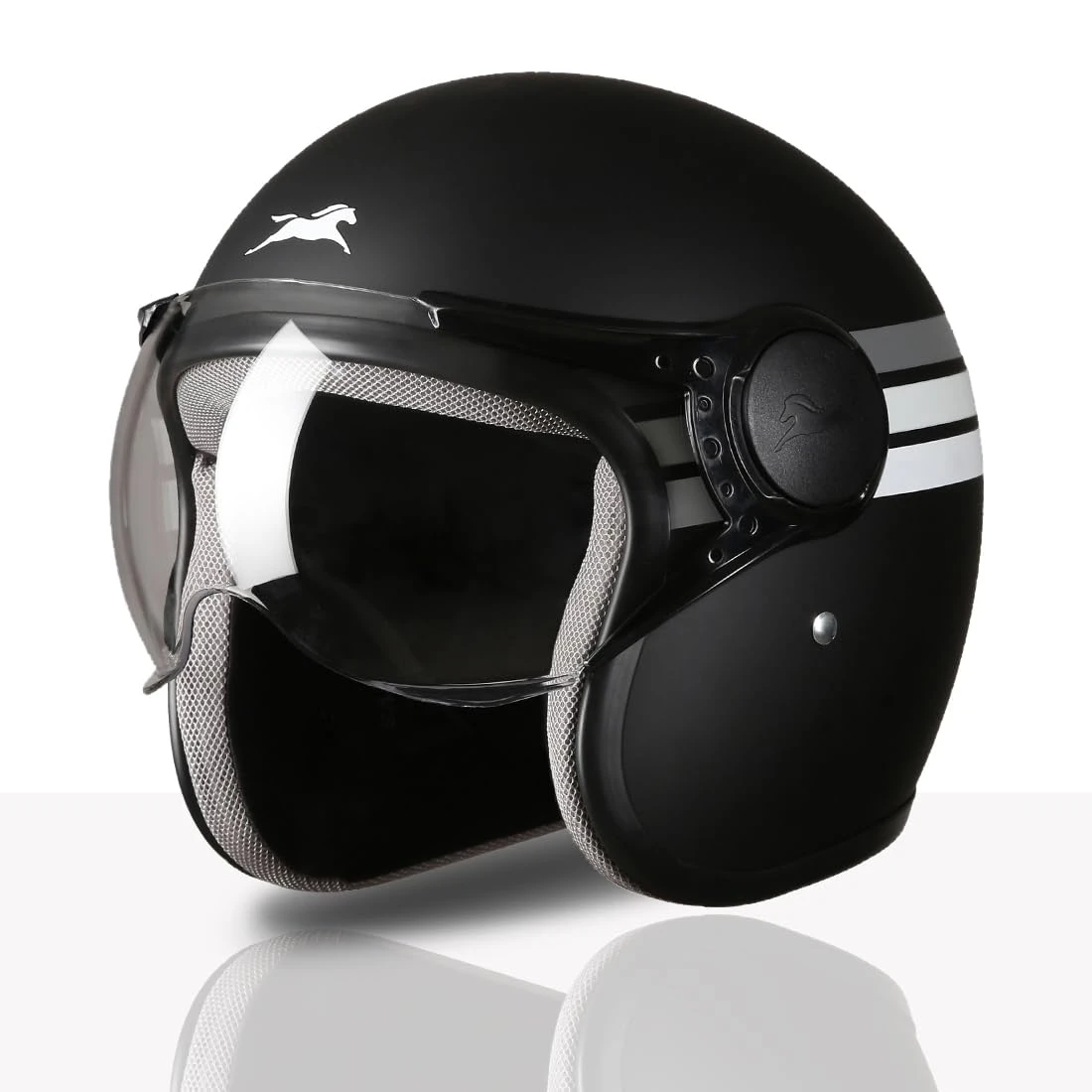 Half Face Helmet for Riders | ISI & DOT Certified | Premium Protection for Men & Women | Comfortable, Durable & Lightweight Design with Visor Size Medium Color Black V1