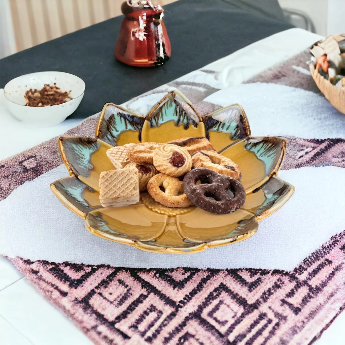 SOULCRAFTZ Ceramic Fruit Platter Tray for Serving | Microwave Safe | Fruit Basket for Table Center | Fruit Bowl for Dining Table Decor