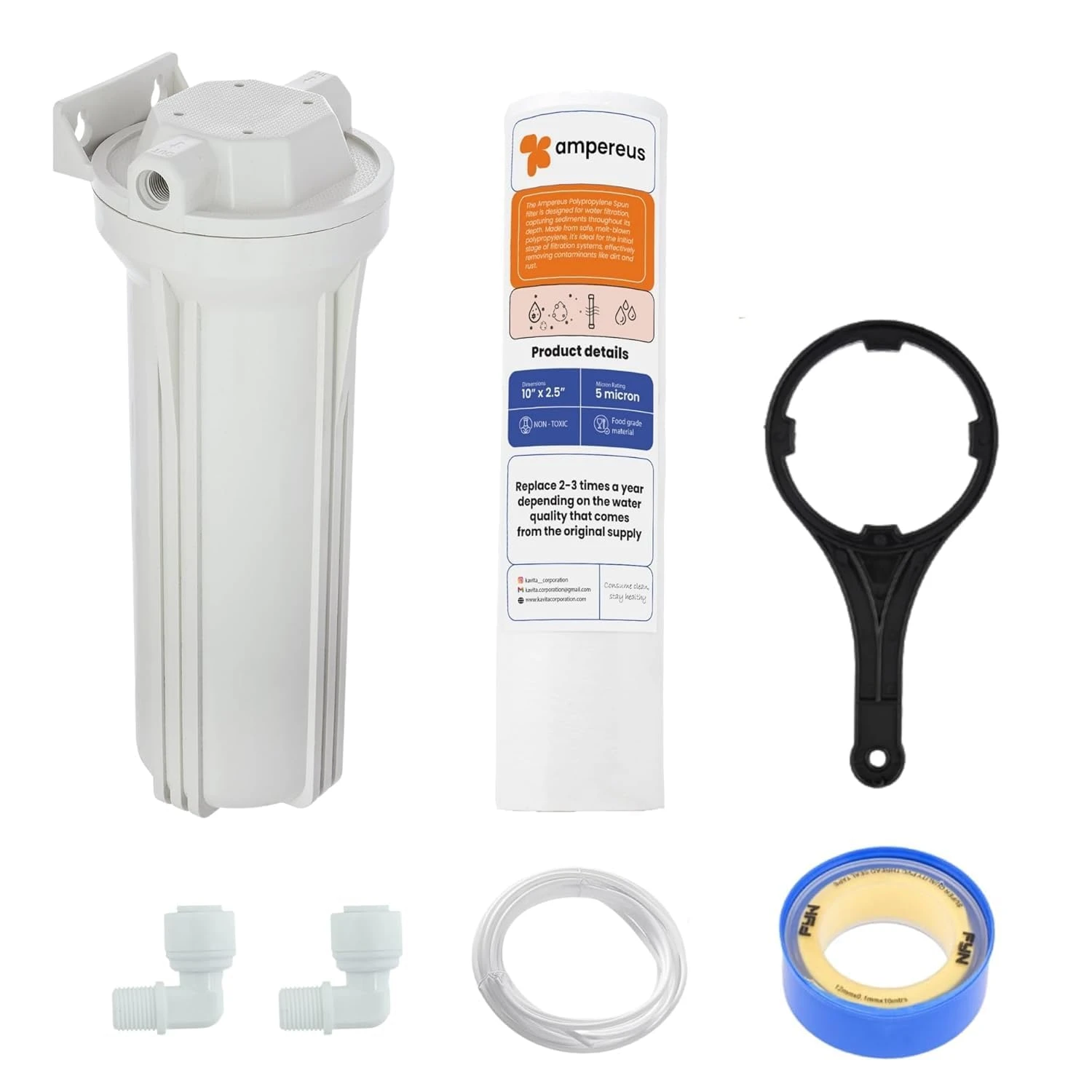 Filter Housing Complete Service Kit With All Installation Accessories & PP Spun Filters, Compatible With All Branded/Non Branded RO/UV/UF, 1 Piece