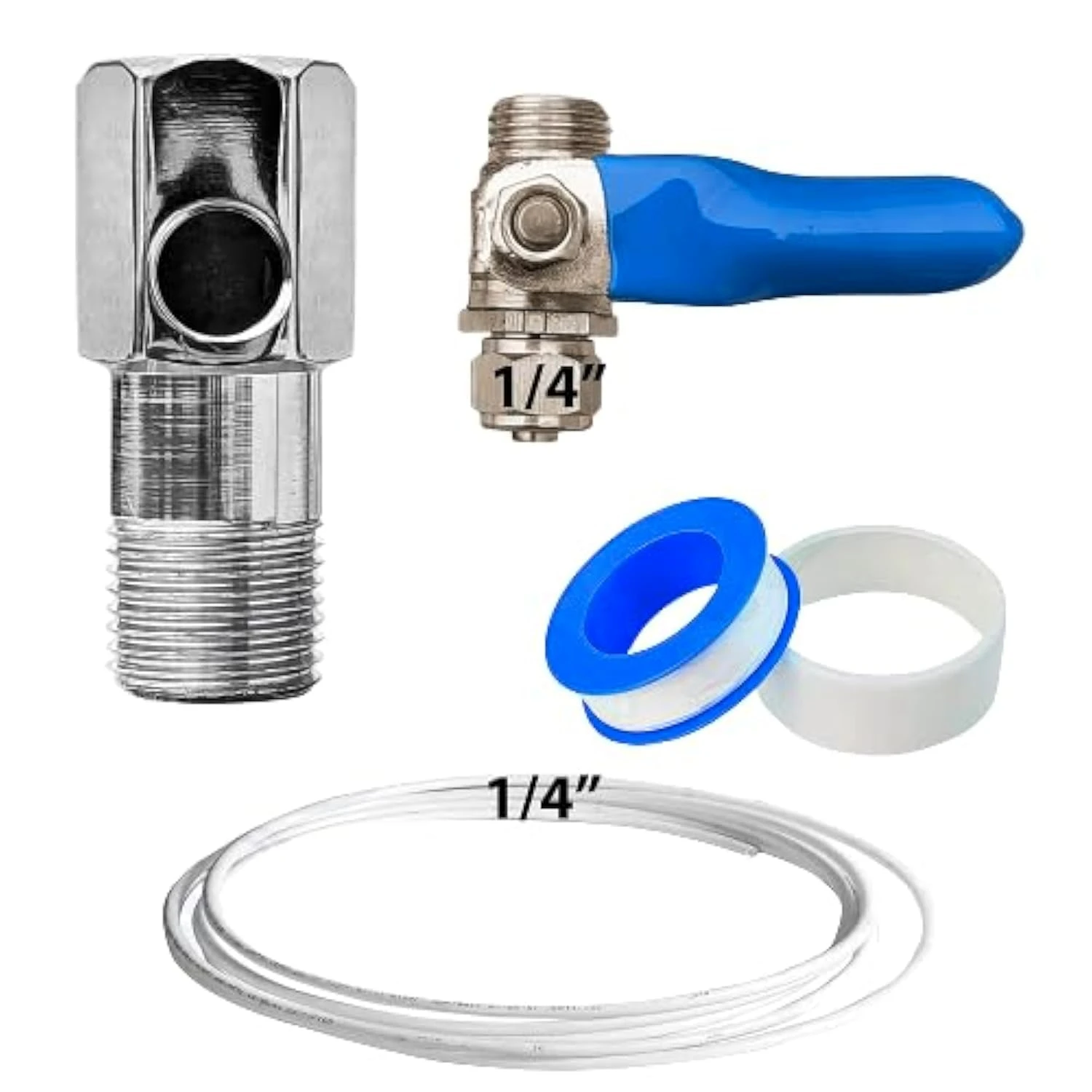 Stainless Steel Inlet Valve/Connector, 1/4" (6mm) Connection, Teflon Tape with 1/4" Pipe For RO/UV/Water Filter Purifier (DV Set)