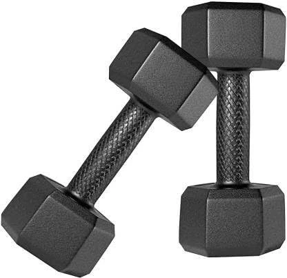 D_FIT PVC HEX DUMBBELL SET FITNESS WEIGHTS FOR HOME GYM EXERCISE Fixed Weight Dumbbell, Set of 2 (Black, 4 Kg)